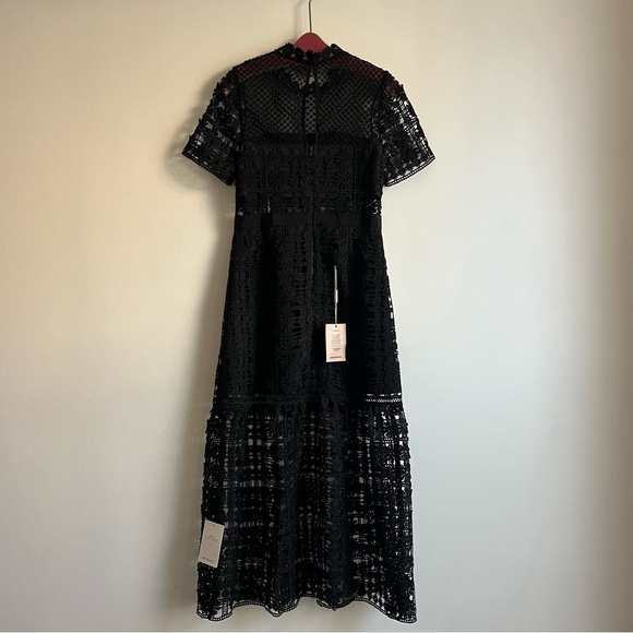 Self-Portrait Floral Lattice Lace Dress in Black - Picture 11 of 16